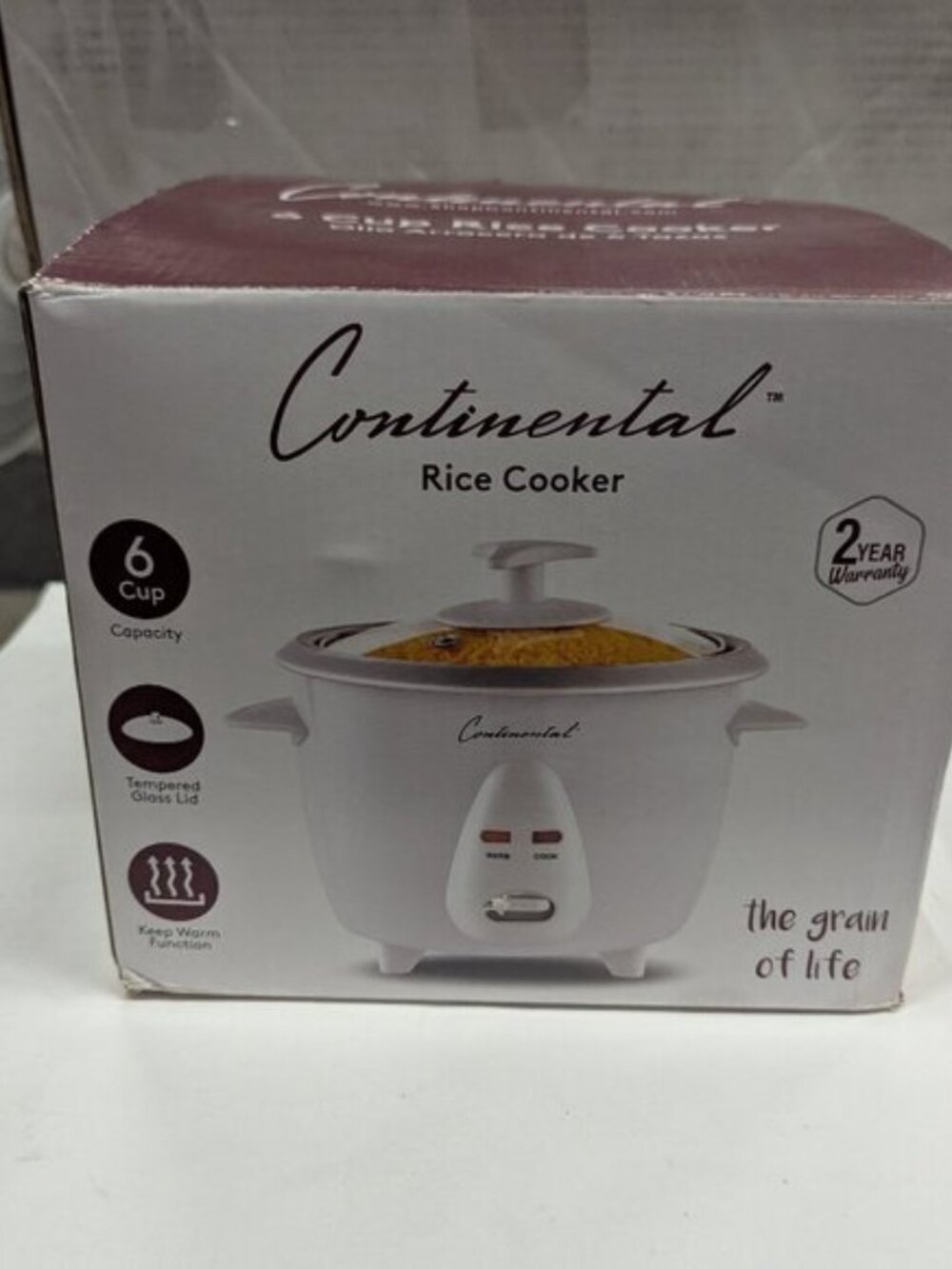 Continental Electric Rice Cooker | 6-Cup, Keep Warm, Glass Lid